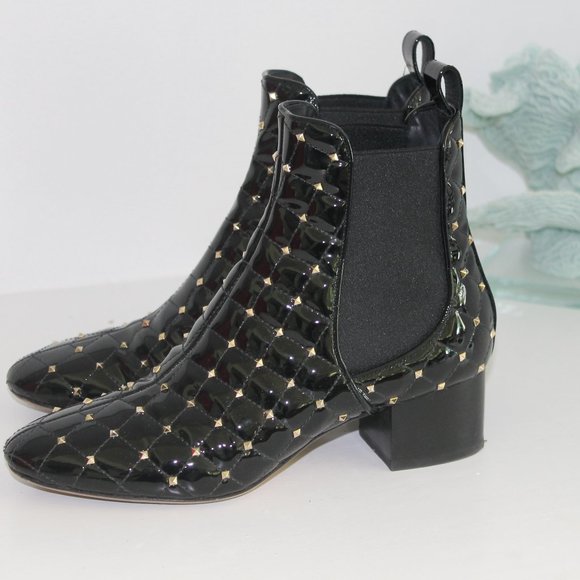 Valentino Rockstud Black Patent LeatherAnkle Boot W/box. Size 37 Made In Italy - Picture 4 of 8